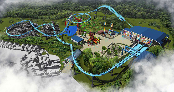 Neu 2023: Maximus - Wächter des Flugs "Wing Coaster" Achterbahn im Lego Mythica Themenbereich (Darstellung: Legoland)